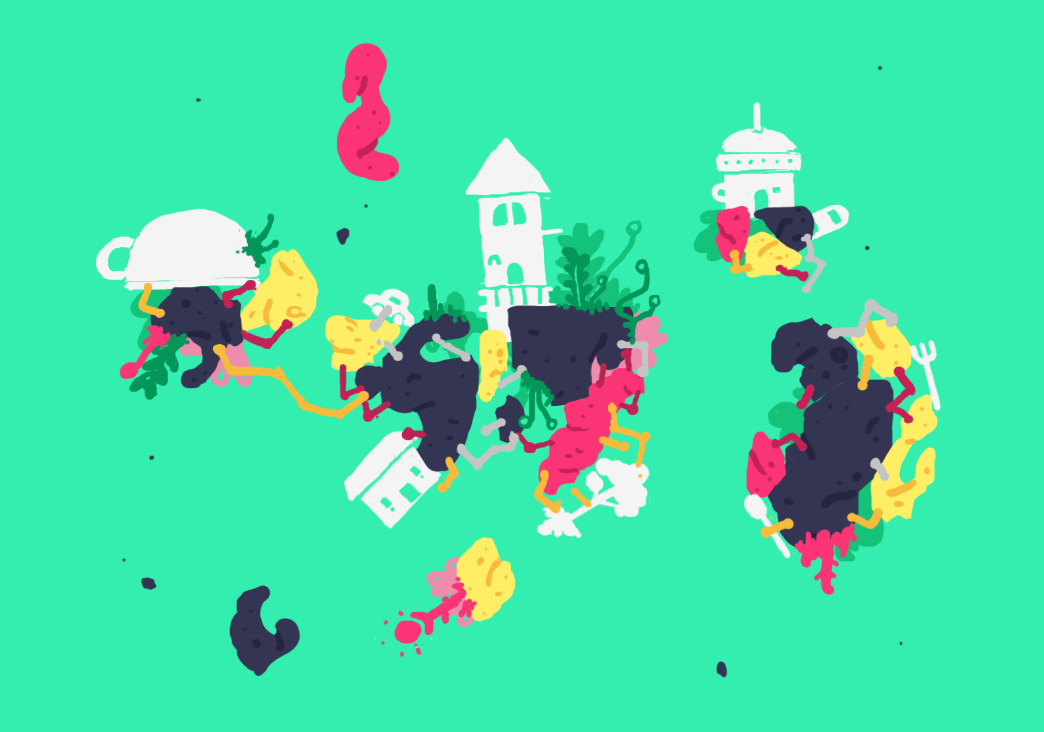 Image from a colorful illustrated 2d video game.