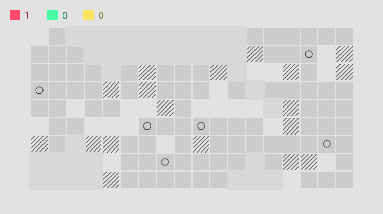 Video of an abstract game played on a grid of gray squares.