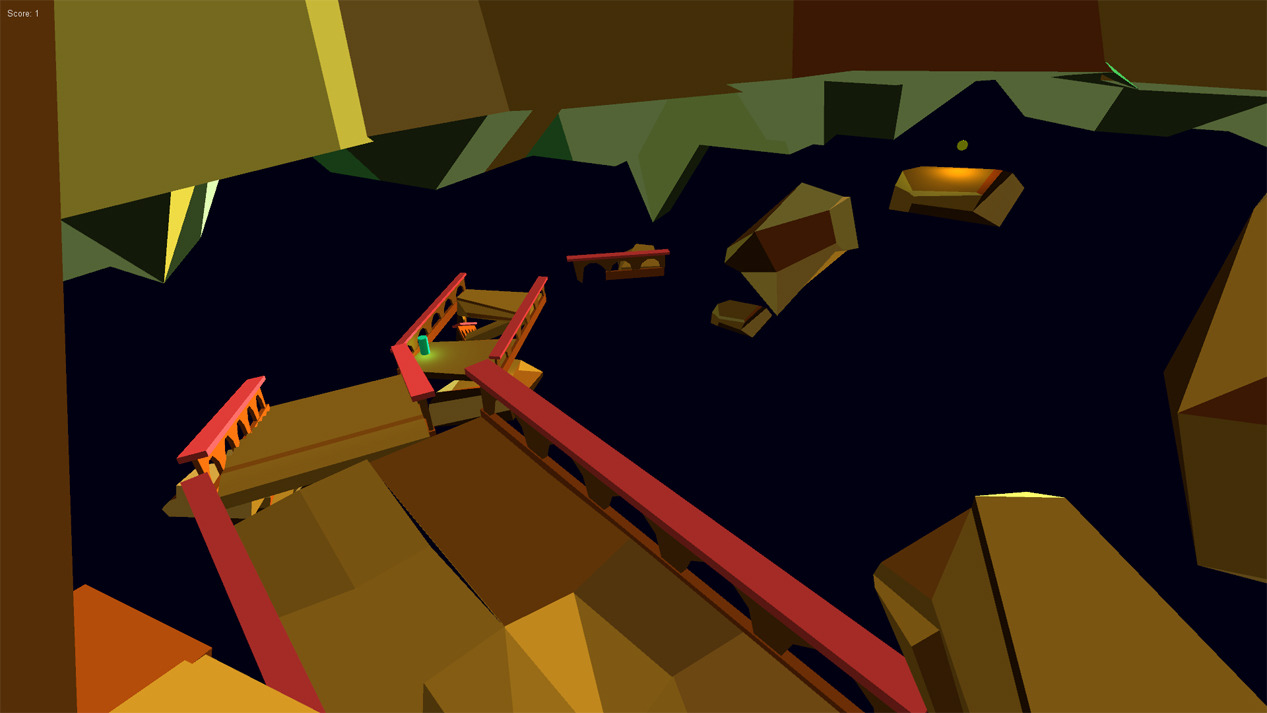 Image from a low poly 3D video game with floating bridges.