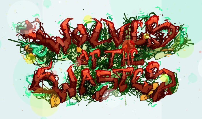 Logo for a video game named Wolves of the Wastes.