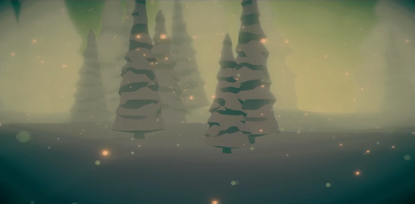 Low poly computer genereated image of a forest in the winter.