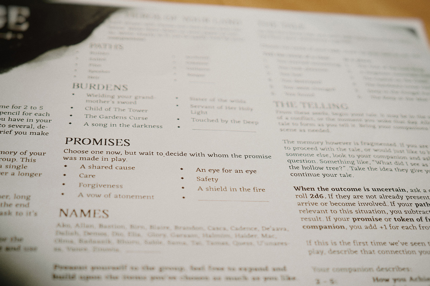 Photograph showing part of a printed page of the rules of Bridge in the Mist