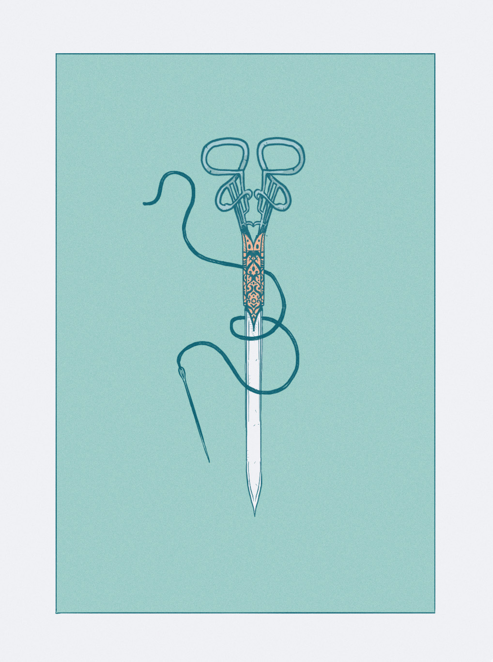 Illustration of a beautiful pair of mending scissors