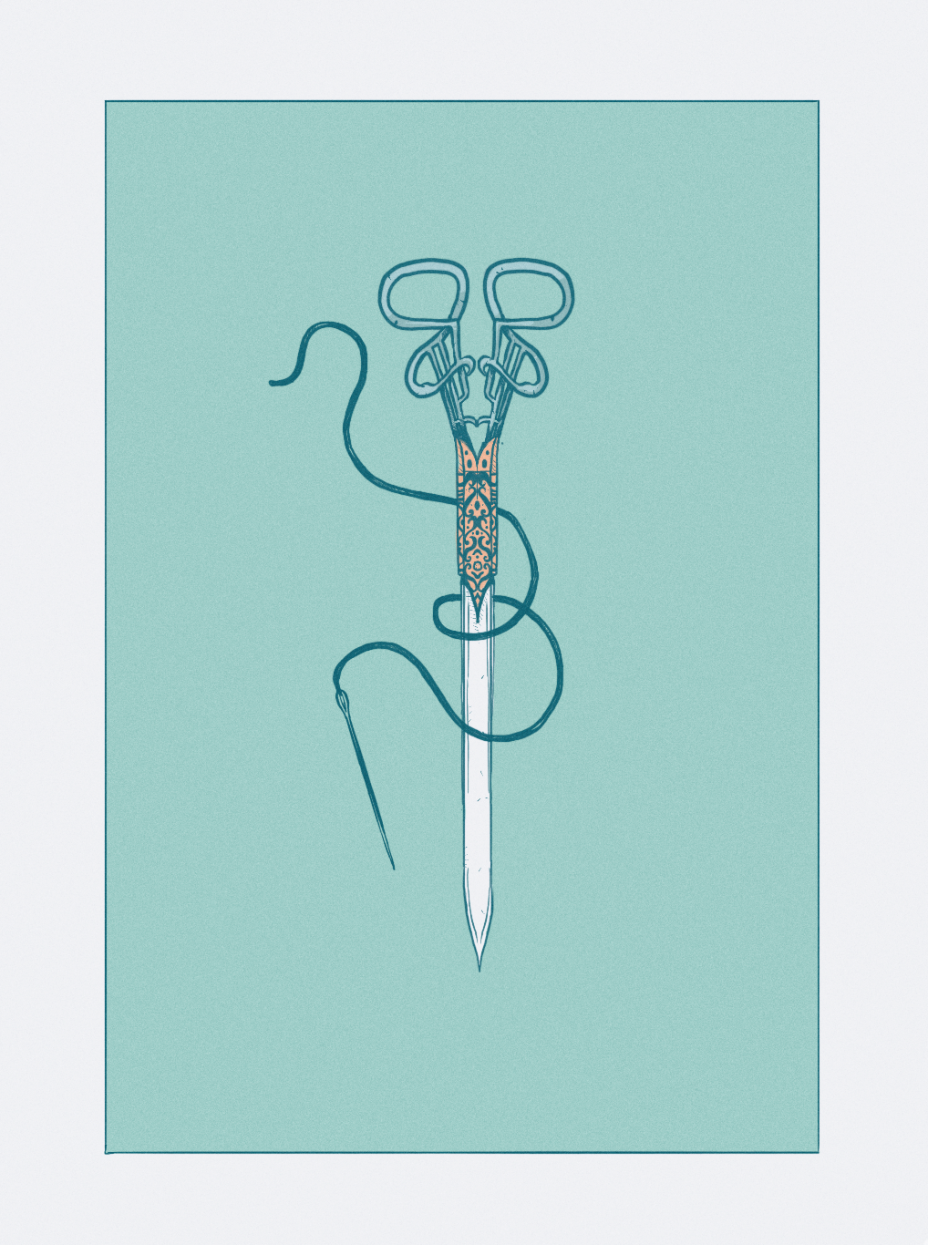 Illustration of a beautiful pair of mending scissors