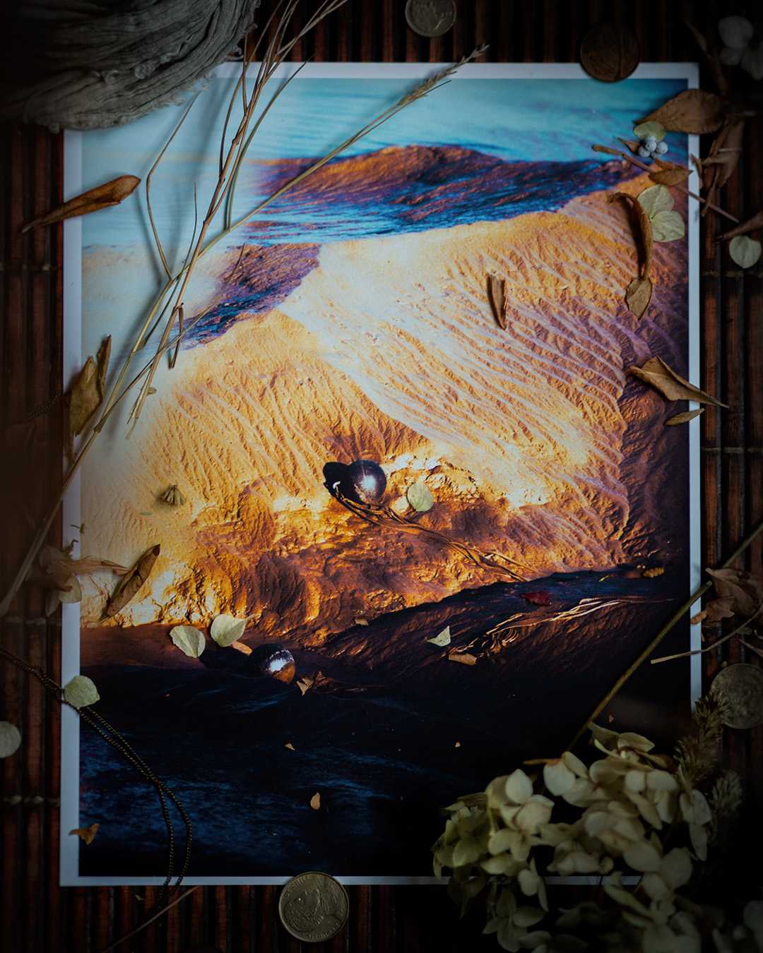 Printed photograph of the dunes in Wolfville, Nova Scotia.
