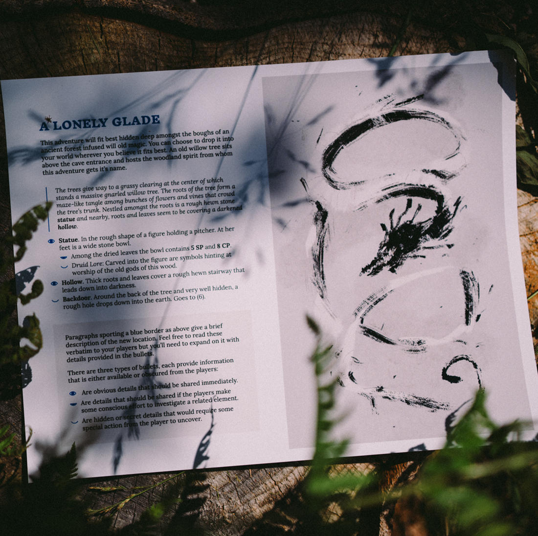 Image from the printed adventure showing text of the lonely glade