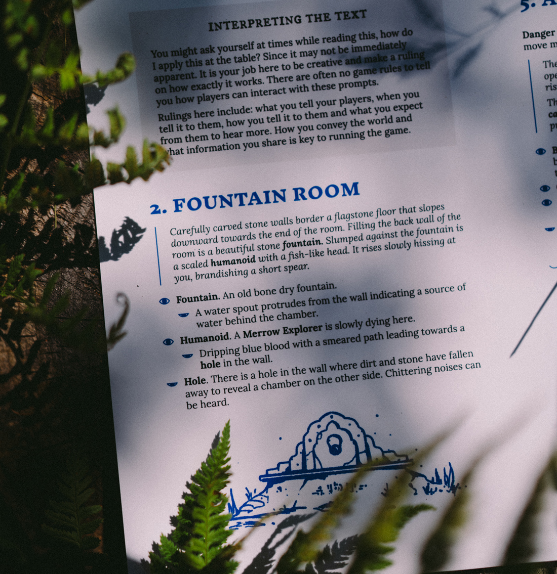 Image from the printed adventure showing text of the fountain room